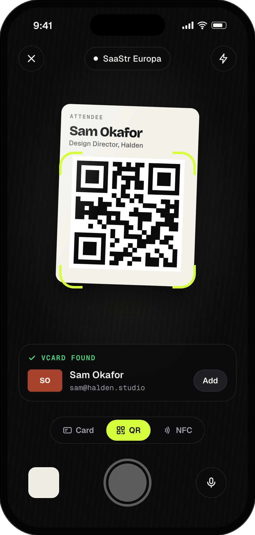 Plugd scanning a QR code on an event badge